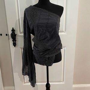 Free People Navy One Shoulder Bodysuit